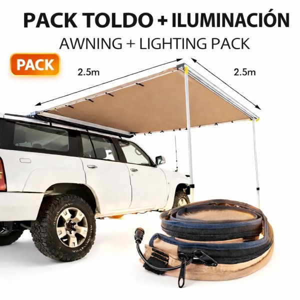 KIT Toldo lateral 2.5 m ancho x 2.5 m + ILUMINACIÓN - TOL-005 + LED-1.3M-TOLDO - Led4x4